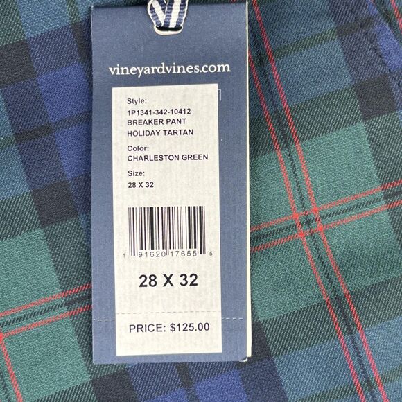 Vineyard Vines Pants Mens 28x32 Charleston Green Breaker Pant Holiday Tartan - Picture 6 of 15